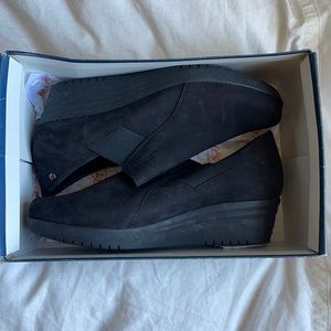 Mephisto Air-Jet Wedge Shoe Black Suede Rubber Sole Slip In Elastic Size 11